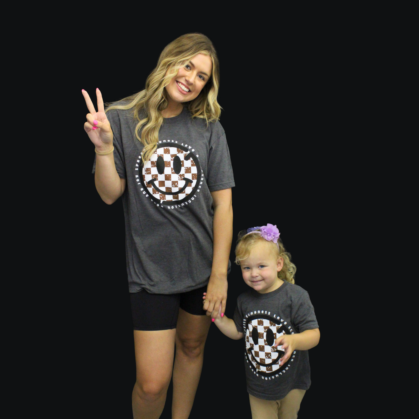 Checkered Smiley Adult Tee - Charcoal