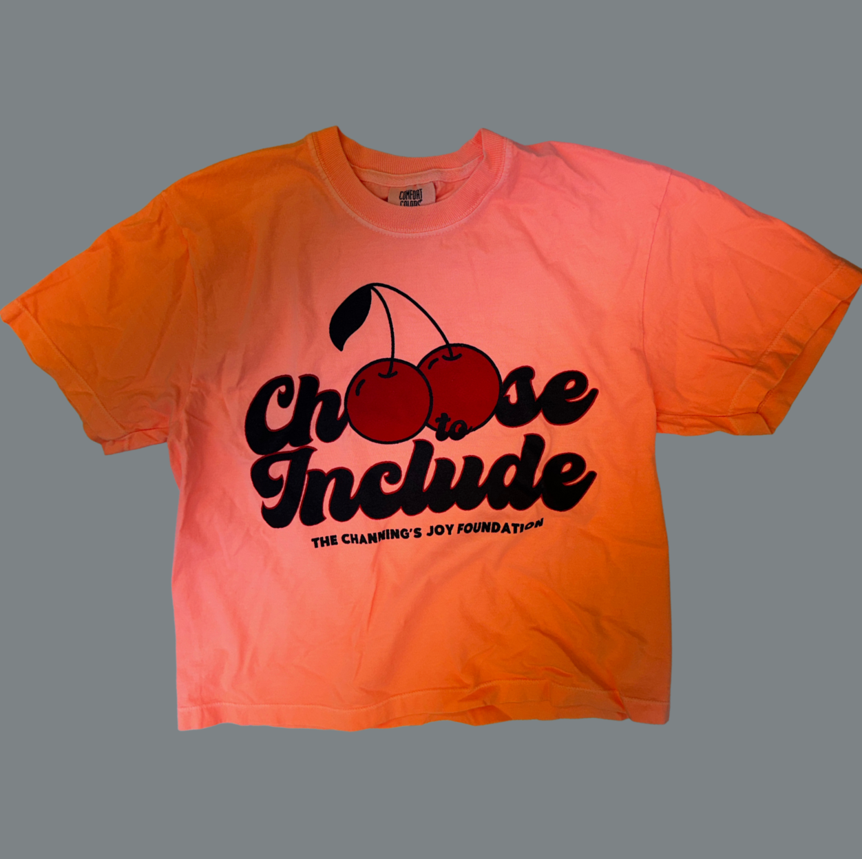 Choose to Include Cherry Cropped Tee - Coral Neon