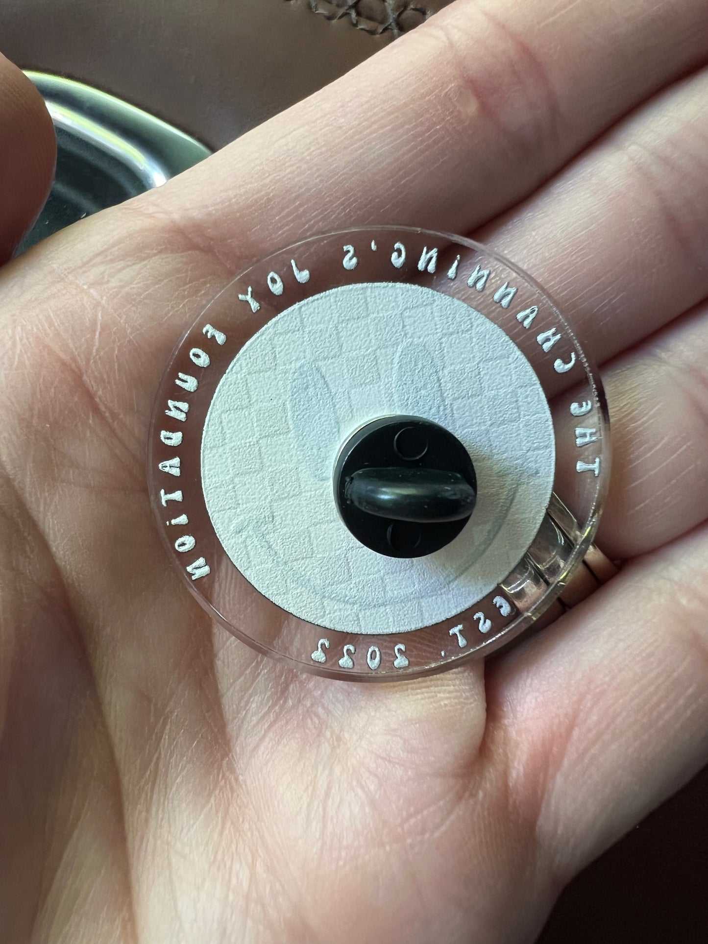 Checked Channing’s Joy Acrylic Pin