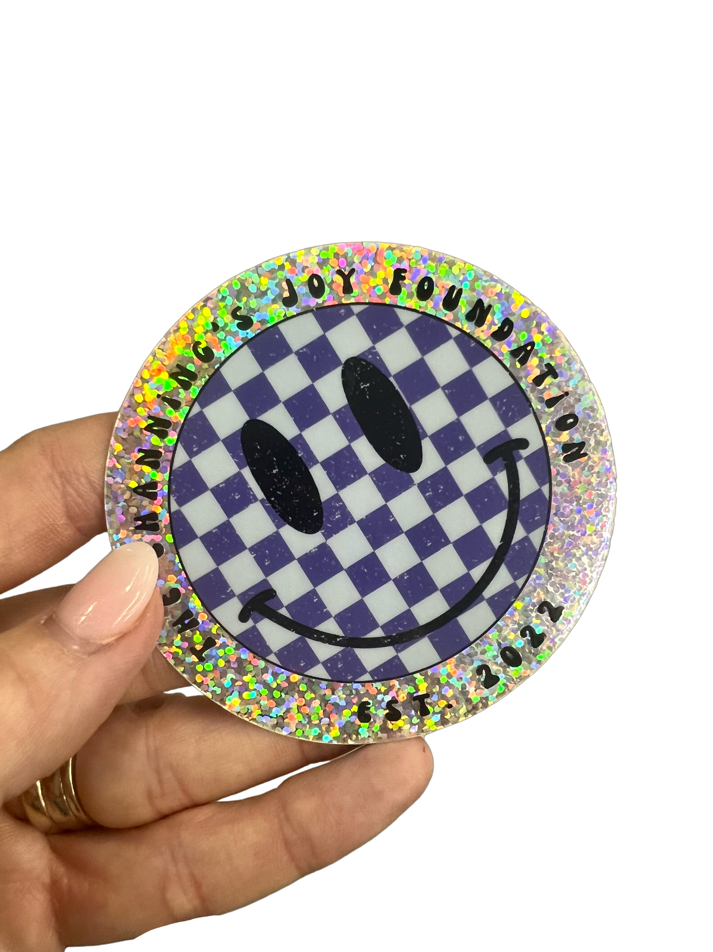 Blue Checked Glitter Sticker