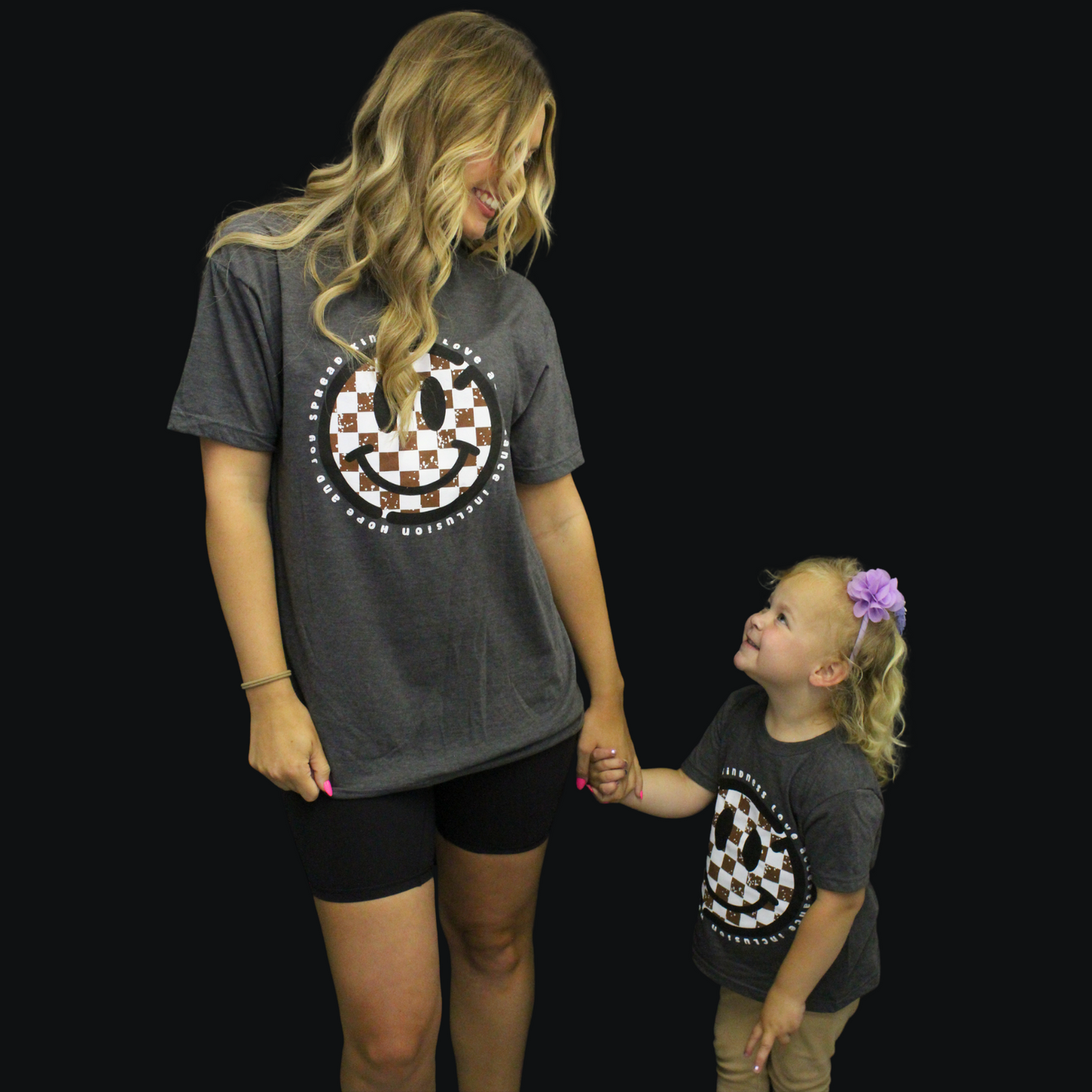 Checkered Smiley Adult Tee - Charcoal