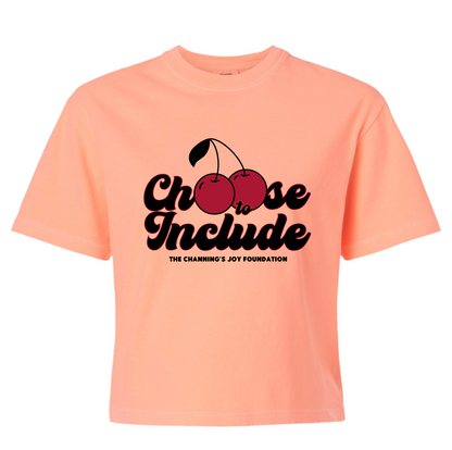 Choose to Include Cherry Cropped Tee - Coral Neon