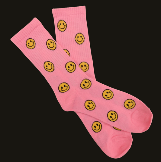 Pink Smiley Crew Socks