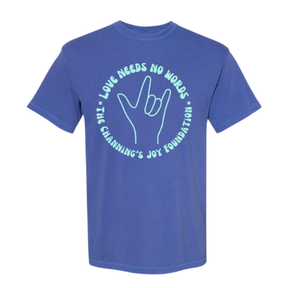 Love Needs No Words Adult Tee - Neon Blue