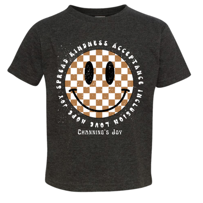 Kids Checked Smiley Tee - Dark Grey