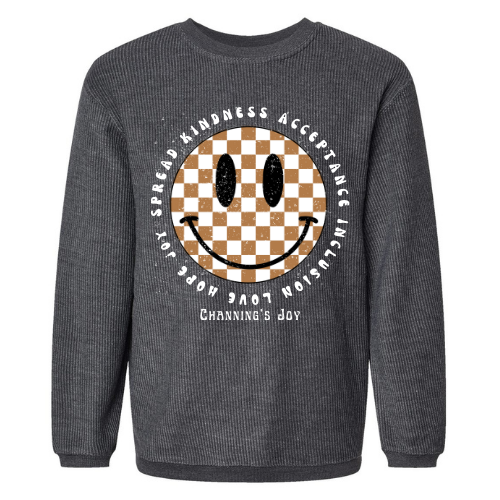 Checked Smiley Corded Adult Crewneck - Charcoal