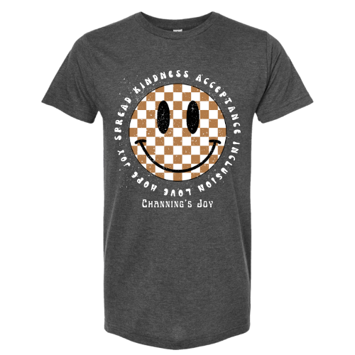 Checked Smiley Adult Tee - Charcoal
